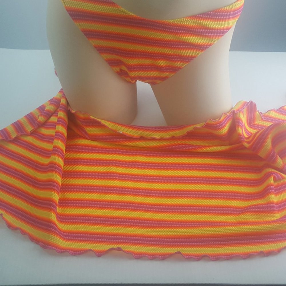 Bikini and Matching Coverup Bright Orange Yellow Purple Ribbed 2 pcs swimsuit